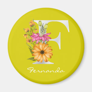 Buchstabe F   Name   Floral White Metallic Monogra Magnet