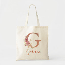 Buchstabe G Blush rosa Glitzer Floral Monogramm Tragetasche