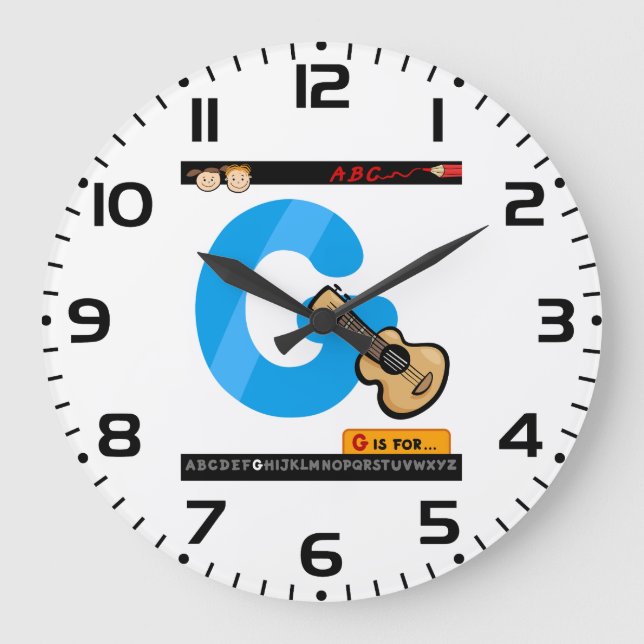 Buchstabe G des Alphabets ist für Gitarre Große Wanduhr (Vorderseite)