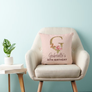 Buchstabe G Gold Monogramm Blush Rosa Rosen Kissen