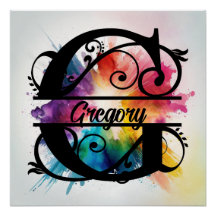 Buchstabe 'G', helle Regenbogenmonogramm, Name der