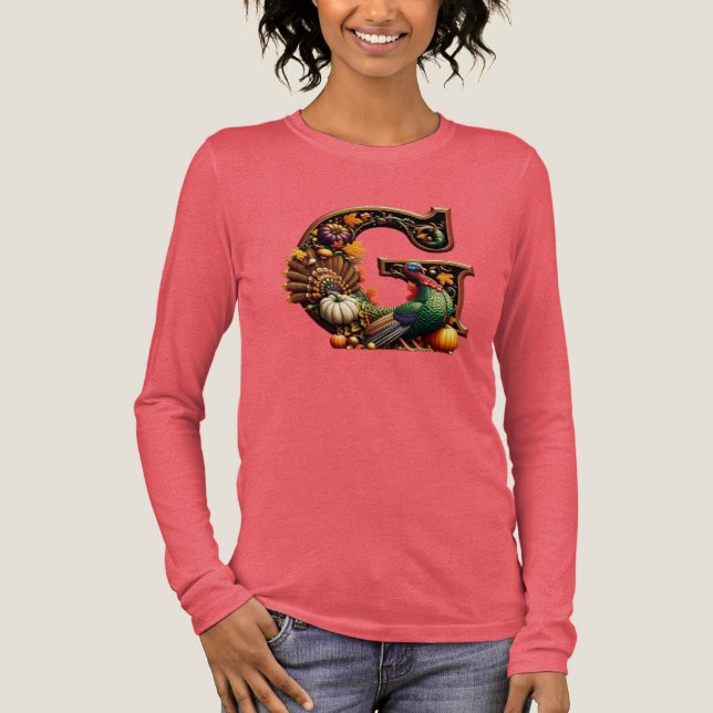 Buchstabe G im Thanksgiving-Stil  Tri-Blend Shirt (Vorderseite)