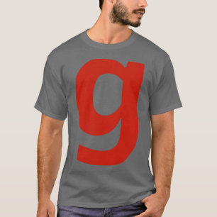 Buchstabe g in der minimalen Typografie des roten T-Shirt