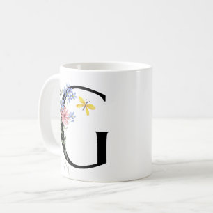 Buchstabe G mit Blumen Kaffeetasse
