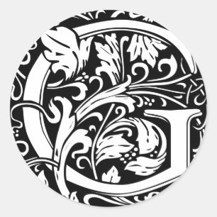 Buchstabe G Mittelalterliches Monogramm Art Nouvea Runder Aufkleber