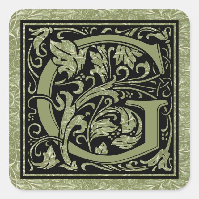 Buchstabe G Monogramm Quadratischer Aufkleber (Vorderseite)