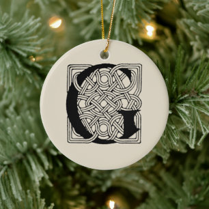 Buchstabe G Monogramm Vintage-Keltischer Knoten Dr Keramik Ornament
