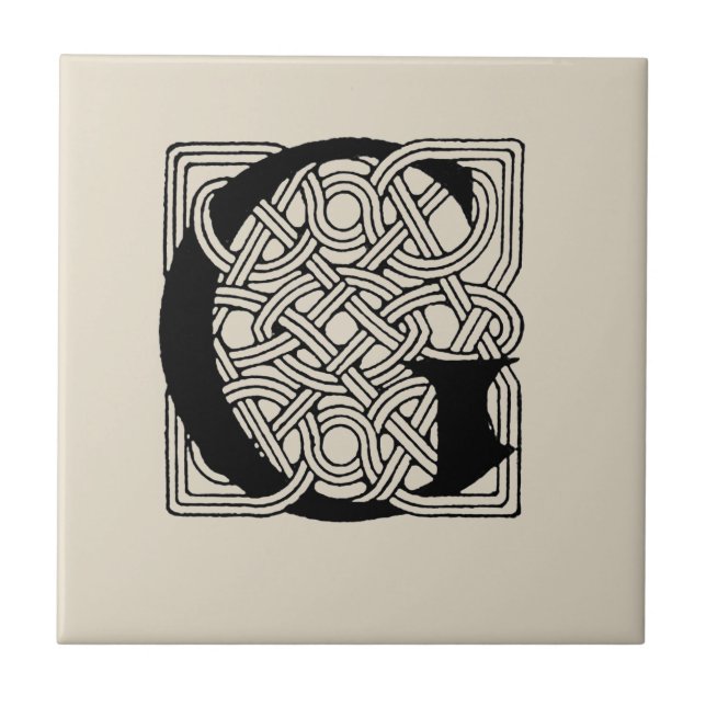 Buchstabe G Vintag keltische Knoten Monogramm Fliese (Vorderseite)