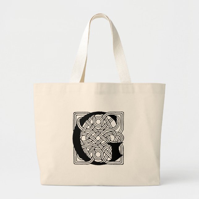 Buchstabe G Vintag keltische Knoten Monogramm Jumbo Stoffbeutel (Vorne)