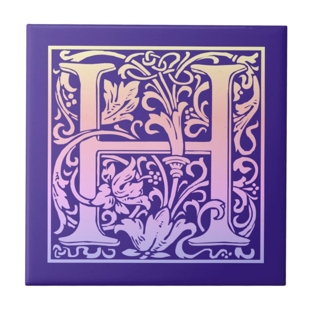 Buchstabe H Farbiger Vintager erster Buchstabe Gra Fliese (Vorderseite)