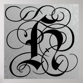 Buchstabe H, gotisches Monogramm-Schwarzes Plakat