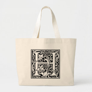 Buchstabe H Mittelalterliche Monogramm-Kunst Art N Jumbo Stoffbeutel