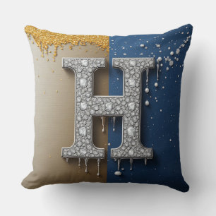 Buchstabe H Navy Gold tropfende Farbe Perle Anfang Kissen