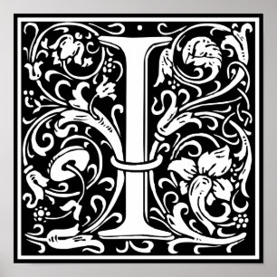Buchstabe I Mittelalterliche Monogramm-Kunst Art N Poster