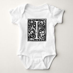 Buchstabe I Mittelalterliche Monogramm-Kunst Nouve Baby Strampler