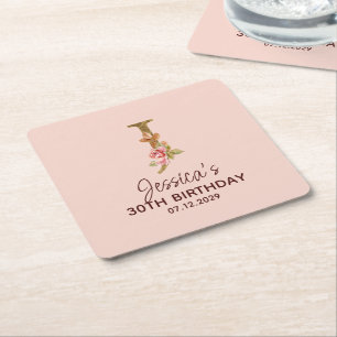 Buchstabe J Gold Monogramm Blush Rosa Rosen Rechteckiger Pappuntersetzer