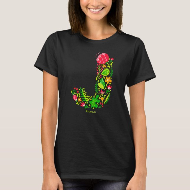 Buchstabe J im T - Shirt Blume (Vorderseite)