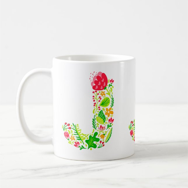 Buchstabe J in Blume Kaffeezubereitung Tasse (Links)