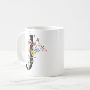 Buchstabe J mit Blumen Kaffeetasse