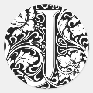 Buchstabe J Mittelalterliche Monogramm-Kunst Nouve Runder Aufkleber