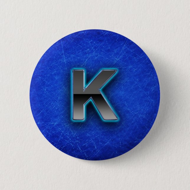 Buchstabe K - blaue Neonausgabe Button (Vorderseite)