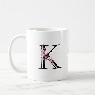 Buchstabe K, Cherry Blossom Monogramm-Skriptname Kaffeetasse
