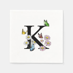 Buchstabe K Florales Wasserfarben-Schmetterlings-M Serviette
