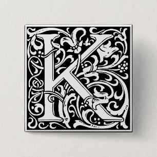 Buchstabe K Mittelalterliche Monogramm-Kunst Art N Button