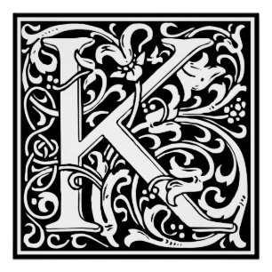 Buchstabe K Mittelalterliche Monogramm-Kunst Art N Poster