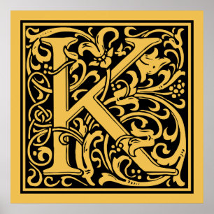 Buchstabe K Mittelalterliche Monogramm-Kunst Art N Poster