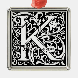 Buchstabe K Mittelalterliches Monogramm Vintage In Silbernes Ornament