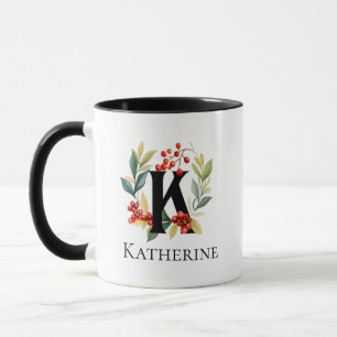 Buchstabe K Monogramm Weihnachts Beeren Kranz Tasse