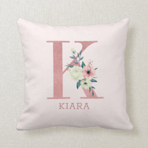 Buchstabe K Rosa Wasserfarbe Florales Monogramm Ki Kissen