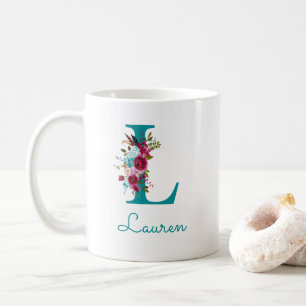 Buchstabe L Aquamarin rosa Kaffeetasse