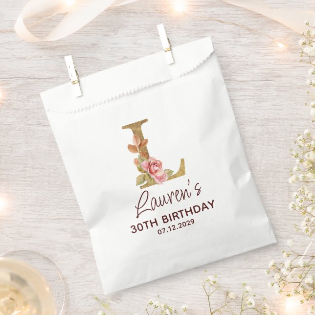 Buchstabe L Gold Monogramm Blush Rosa Rosen Geschenktütchen (Ausgeschnitten)