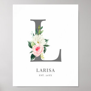 Buchstabe L Monogramm Wasserfarbe Floral Poster