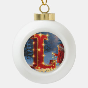 Buchstabe L Weihnachtsbeleuchtung personalisierter Keramik Kugel-Ornament