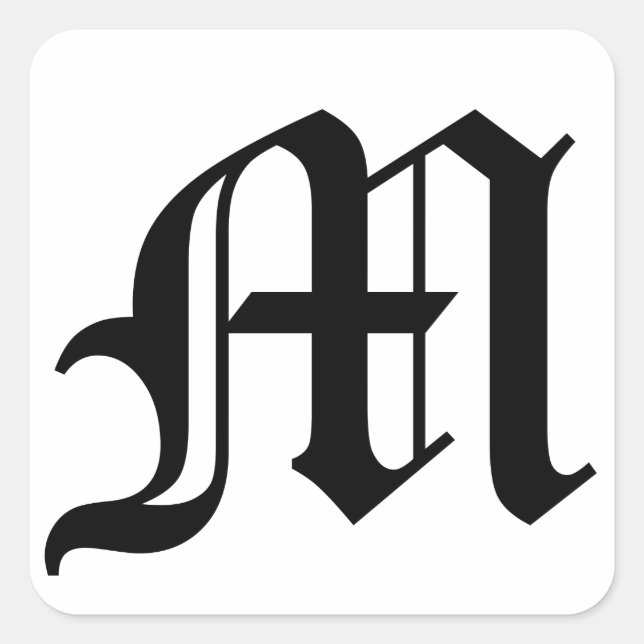 Buchstabe M Altenglischer Text auf weißem Hintergr Quadratischer Aufkleber (Vorderseite)