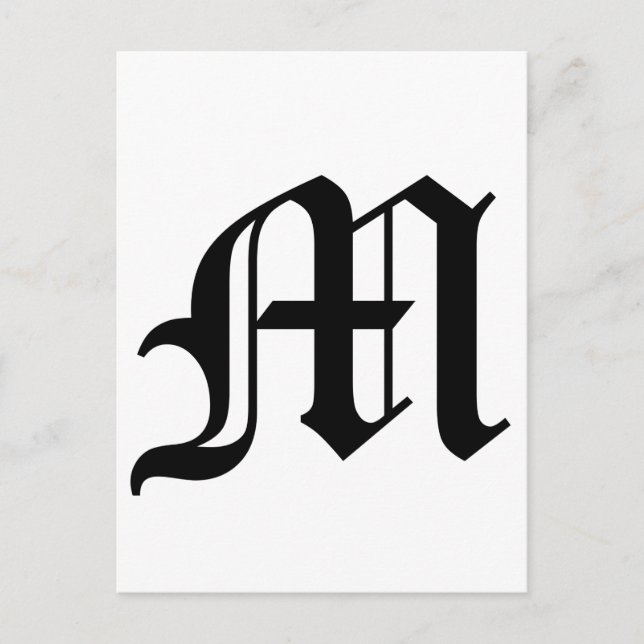 Buchstabe M Altenglischer Text im weißen Hintergru Postkarte (Vorderseite)