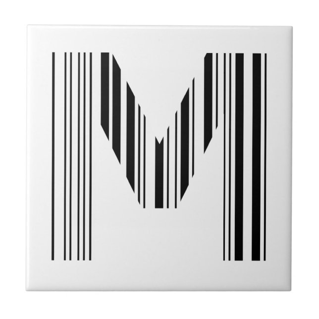 BUCHSTABE M BAR CODE Erstes Anfangsbarcode-Muster Fliese (Vorderseite)