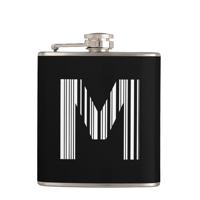 BUCHSTABE M BARCODE Erstes Anfangsbuchstabe-Barcod Flachmann (Vorderseite)