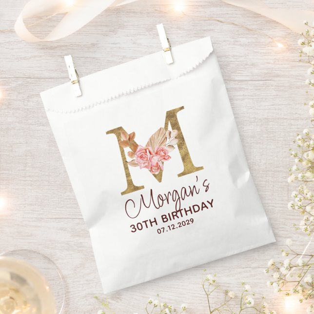 Buchstabe M Gold Monogramm Rosa Rosen Geschenktütchen (Ausgeschnitten)