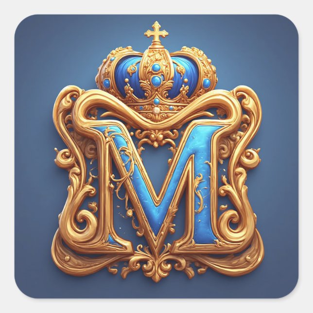 Buchstabe M Luxus-Monogramm-Initiale im königliche Quadratischer Aufkleber (Vorderseite)