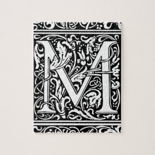 Buchstabe M Mittelalterliche Monogramm-Kunst Nouve Puzzle