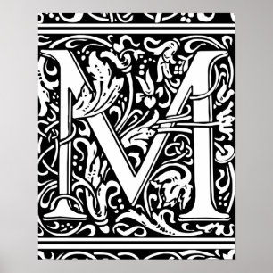 Buchstabe M Mittelalterliches Monogramm Vintage In Poster