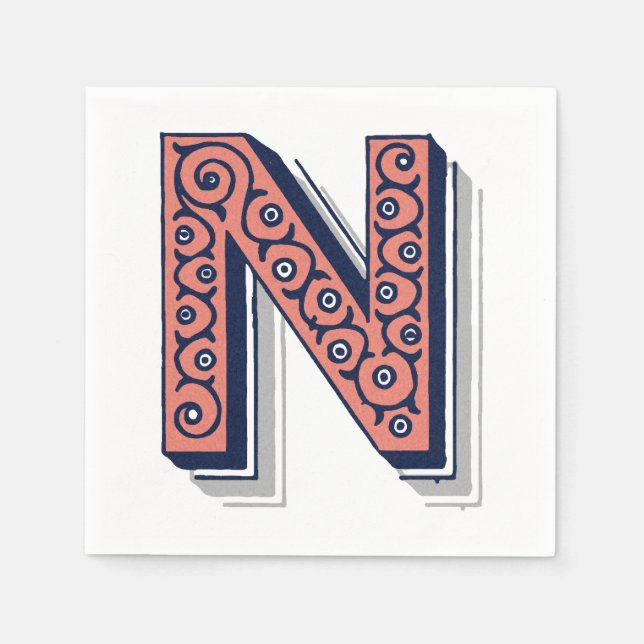 Buchstabe "N" Elegant bestickt Serviette (Vorderseite)