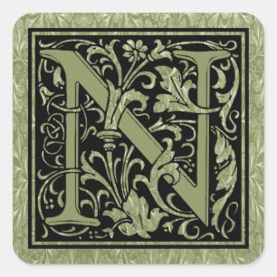 Buchstabe N Erster Buchstabe Monogramm Quadratischer Aufkleber