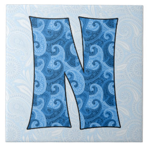 Buchstabe N - Mit Monogramm Blue Paisley Fliese