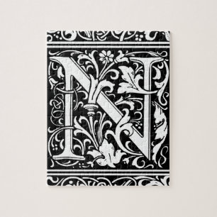 Buchstabe N Mittelalterliche Monogramm-Kunst Art N Puzzle