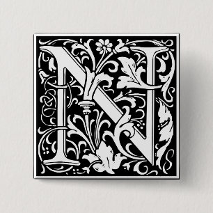 Buchstabe N Mittelalterliche Monogramm-Kunst Neue Button